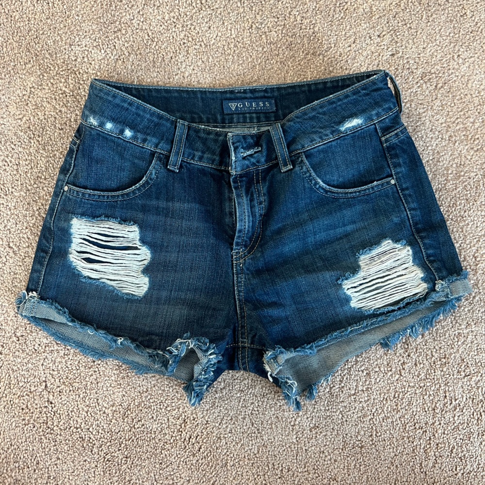 Guess Dark Blue Distressed Jean Shorts